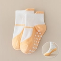 Non-slip baby floor socks with ear-tab design in warm orange and white contrast colors - Non-slip Solid Color Shoe-socks / Yellow / 8 Months-2 Years XS (Foot Length 9-12cm)