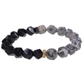 Men's beaded bracelet with faceted tiger eye, obsidian beads and zircon metal spacers - Map Stone & Obsidian Bracelet