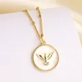 Elegant gold necklace with white enamel peace dove pendant and beaded chain for women - Style A-Peace Dove
