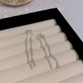 Elegant long silver tassel earrings with sparkling bow design in a velvet jewelry box - Silver Simple Long Tassel (HSLE5181 Silver)