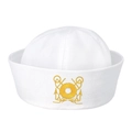Close-up of white sailor hat featuring detailed yellow anchor embroidery and canvas texture - Yellow Floral Anchor Embroidery