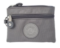 Gray nylon mini coin purse with double zipper compartments and round logo detail - Gray