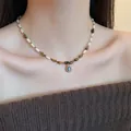 Tiger eye beaded necklace with turquoise teardrop pendant on bohemian collar jewelry - Blue Waterdrop Pendant Vintage Beaded Necklace (16#)