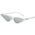 Retro cat-eye triangle sunglasses with transparent frames and grey lenses in 45-degree view - Transparent Frame Silver Mirror Lens