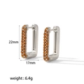 Detail view of rectangular 18k gold earrings with orange zircons and 22mm height - Silver Base with Orange Zirconia (TE6276-S-OR)