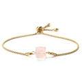 Dettaglio del bracciale a catena veneziana dorata con pietra rosa naturale centrale - Stainless Steel/Rose Quartz / Quarzo rosa