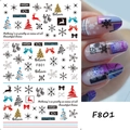 Stickers à ongles Noël F801 avec motifs de flocons de neige et rennes festifs - F801 (Feuille uniquement)