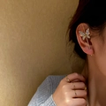 Elegant gold butterfly ear cuff with sparkling crystals and minimalist ring set - Earrings #25 - Golden Butterfly.