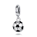 Macro shot of 925 sterling silver football pendant with black hearts and crystal accent - Heart Football Charm