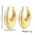 Golden hollow croissant hoop earrings in 18K gold plated stainless steel, 1.34 inch - Striped Oval Hollow (MS-010) / Gold