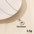 Silver stainless steel evil eye pendant necklace with blue gem and white zircons - S777-Classic Coin / Silver