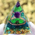 Resin chakra pyramid featuring amethyst sphere and tree of life on gold stone base - YB07 Tree of Life [6cm]