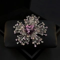 Luxury heart-shaped purple crystal brooch with silver accents on a black base - Purple Vintage Flower