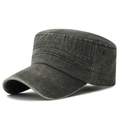 Vintage dark grey washed cotton flat top cadet cap with reinforced stitched brim - Adjustable / Dark Green