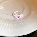 Pink cat ear eye ring with realistic pupil and adjustable band on white ceramic tray - Pink Cat Ear Eyeball Style / Light Pink