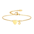 Gold stainless steel heart bracelet with initial S charm and adjustable lobster clasp - Letter S