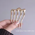 Golden wavy alloy hair comb with polished finish, 7.4cm long for elegant hair styling - Liquid Five-tooth Hair Comb - Gold