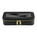 Black cross-grain travel cosmetic box with transparent window and gold double zippers - Rectangle / Black