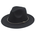 Detail of black wool fedora featuring a slim gold metal band with twin decorative beads - M (56-58cm) / Black