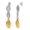 Two-tone silver and gold shell earrings with detailed nautical texture on white background - Two-tone Stud Earrings