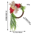 Rustic floral wreath with red hydrangeas, burlap bow and 80cm height dimensions shown - H2-18 Willow Leaf Wreath (80x40x7cm)