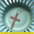 Minimalist wooden cross necklace with natural brown wood grain and black bead chain - Coffee Cross