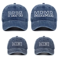 Family set of four washed cotton baseball caps with PAPA, MAMA, and MINI embroidery - Navy PAPA+MAMA+2xMINI (4-Piece Set)