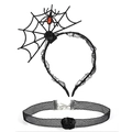 Detailansicht eines Gothic-Halloween-Sets mit Spinnennetz-Haarreif aus Spitze und Rosen-Choker - 4# Spitze Spinnennetz Set
