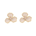 Pink enamel three-petal flower stud earrings with central square white zircon - White