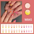 Colorful almond-shaped French press-on nails with yellow, orange, red, and pink tips - Multicolored French (W845)