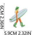 Detailed view of surfer embroidery patch showing green wave and board measurements - Style 21 (Orange-Green Surfer)