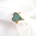 Fashionable heart-shaped gold ring with green malachite texture and zircon inlay - Malachite Green