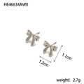 Silver bow stud earrings in minimalist ribbon design with 14K vacuum plating finish - HE46634AW0 Silver Pleated Knot
