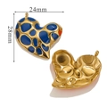 Vintage heart earring pendant with blue leopard enamel and golden textured back, 24x28mm - Irregular Dots-Dark Blue