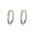 Orecchini a cerchio in argento con zirconi arcobaleno e design vivace con gemme a gradiente - Argento 925 / Oro Bianco Argento Spesso