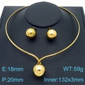 Minimalist gold stainless steel jewelry set with spherical collar necklace and stud earrings - Choker + Earrings Set / Gold