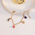 18k gold plated thin chain bracelet featuring colorful shoe and apple charms - Apple and High Heels Bracelet