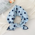 Light blue cotton linen square scarf with dark blue polka dots and floral accent - Ink Dot Blue