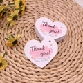 Pink heart-shaped thank you cards for small business with watercolor design and gold hearts - Heart Tag No. 3