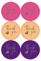 Round Thank You stickers in red orange and purple with gold lettering for gift decor - Sticker - Three Colors