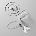 Hanging suction cup cat toy with grey braided rope and natural feathers in brown - Cat Treat Leakage Toy