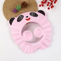 Pink panda baby shower cap with adjustable snaps and ear guards for hair washing - Panda Bath Hat Pink