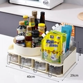 Organizzatore per spezie crema a 2 livelli con vassoio rotante e cassetti trasparenti - Set Grande (40x29x14cm) / crema