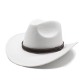 Chapeau de cowboy classique en feutre blanc avec ruban brun et boucle vintage - M (56-58cm) / Blanc