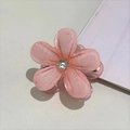 Pink camellia hair claw clip with sparkling glitter and a center rhinestone detail - Pink Camellia