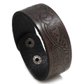 Bracelet vintage en cuir marron avec motifs celtiques en relief et boutons-pression - Marron Foncé Vintage