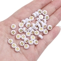 Flat round white acrylic bead with gold letter N for DIY handmade jewelry crafts - Letter N