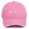 Macro detail of triathlon sport embroidery on pink washed cotton baseball cap - Adjustable / Pink