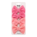 Detailed set of four pink fabric bow hair clips for girls on a white fashion card - Pink/Peach Red