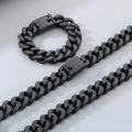 Conjunto de collar y pulsera de eslabones cubanos en acero inoxidable negro para hombre - Conjunto de Collar y Pulsera / Set de Circonita Negra